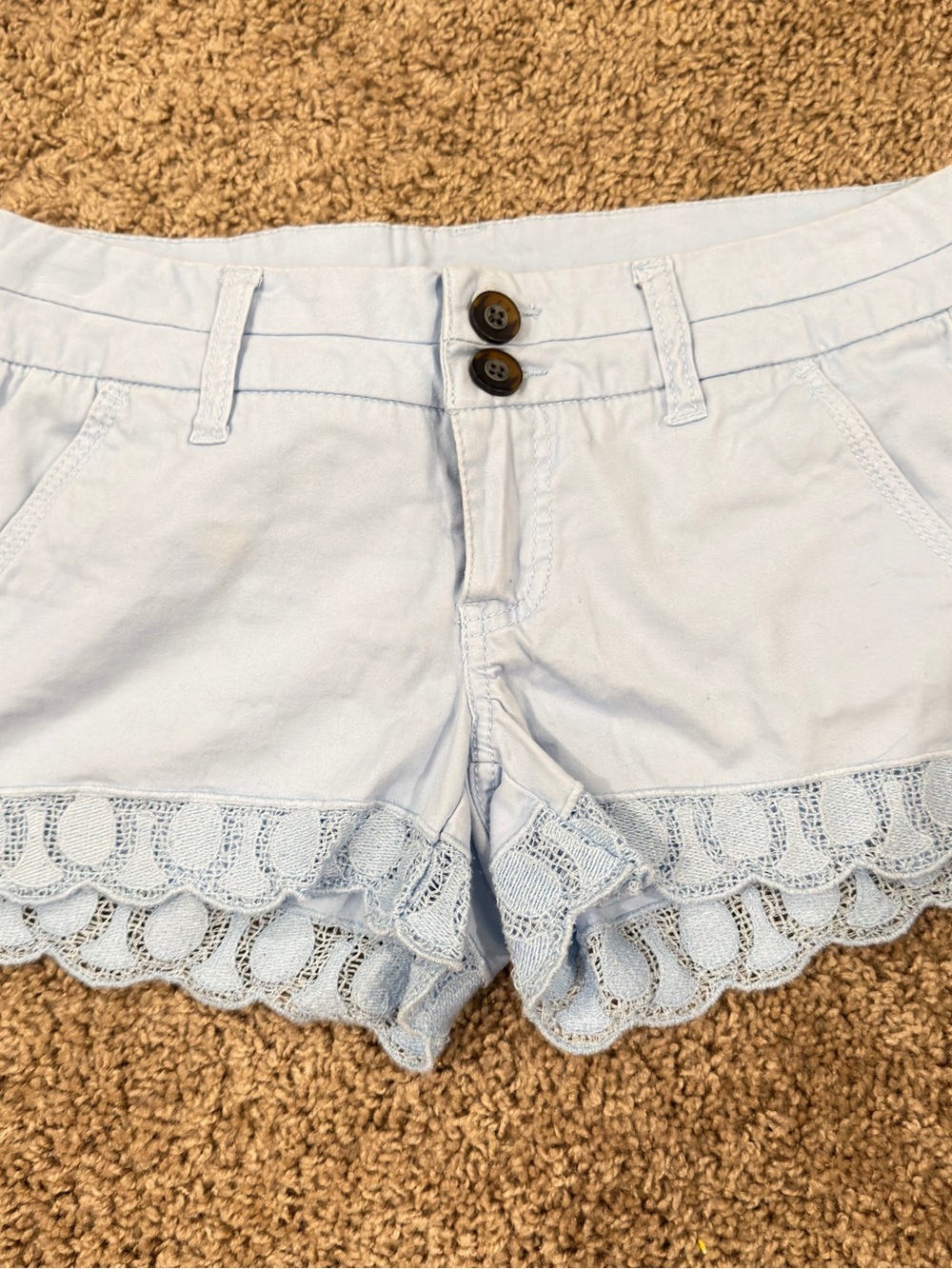 BKE Light Blue High-Waist Lace Trim Shorts